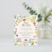 Wilde bloemen bruiloft save the date (Staand voorkant)