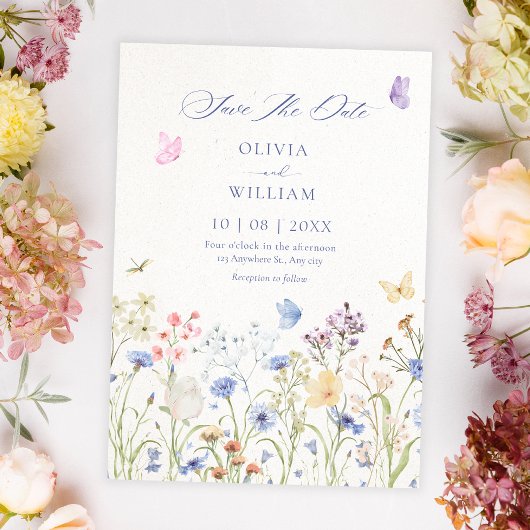 Wilde bloemen bruiloft save the date