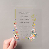Wilde Bloemen Bruiloft Save the Date Acryl Uitnodigingen (Insitu (Draagbaar))