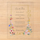 Wilde Bloemen Bruiloft Save the Date Acryl Uitnodigingen (Voorkant)