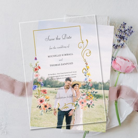 Wilde Bloemen Bruiloft Save the Date Acryl Uitnodigingen