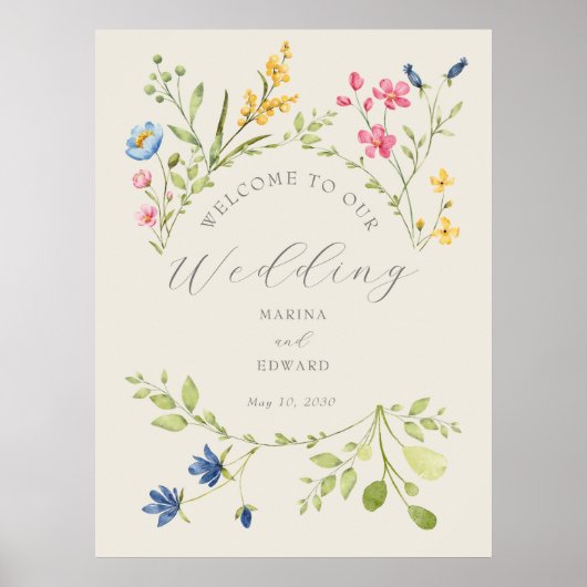 Wilde Bloemen Bruiloft Welkom Bord Poster (Voorkant)