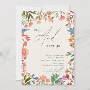 Wilde Bloemen Bruiloft Whimsical Minimalistisch Kaart