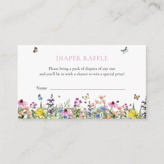 Wilde bloemen Butterflies Diaper Raffle Baby showe Informatiekaartje (Voorkant)