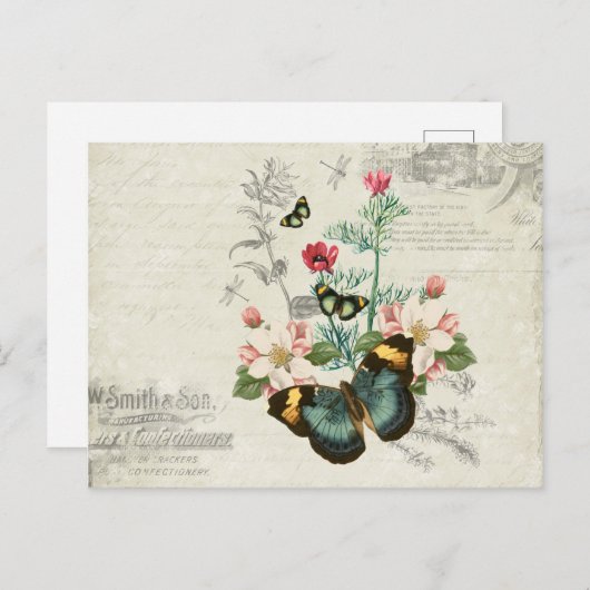 Wilde bloemen Butterflies  Ephemera Briefkaart (Voorkant / Achterkant)
