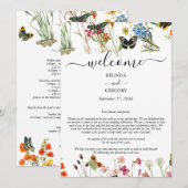 Wilde bloemen Butterflies Floral Weduwroute Programmakaart (Voorkant / Achterkant)