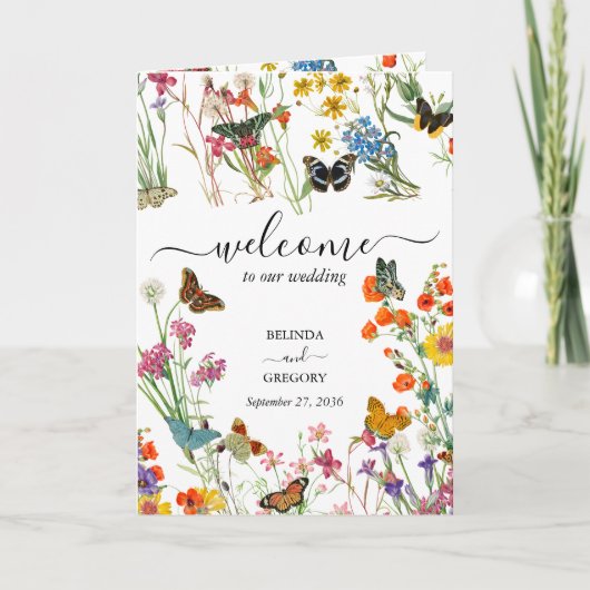 Wilde bloemen Butterflies Wedding Order of Service Programma (Voorkant)