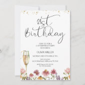 Wilde bloemen Champagne Glass 21st Birthday Kaart (Voorkant)
