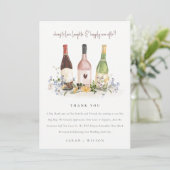 Wilde bloemen Cheers to Love Wine Bottles Weddensc Bedankkaart (Staand voorkant)