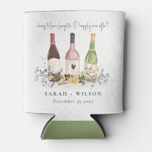 Wilde bloemen Cheers to Love Wine Bottles Weddensc Blikjeskoeler (Voorkant)