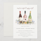 Wilde bloemen Cheers to Love Wine Bottles Weddensc Kaart (Voorkant / Achterkant)