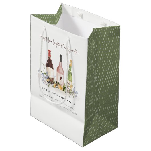 Wilde bloemen Cheers to Love Wine Bottles Weddensc Medium Cadeauzakje (Voorkant Gekanteld)