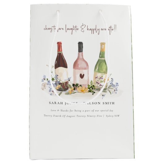 Wilde bloemen Cheers to Love Wine Bottles Weddensc Medium Cadeauzakje (Voorkant)