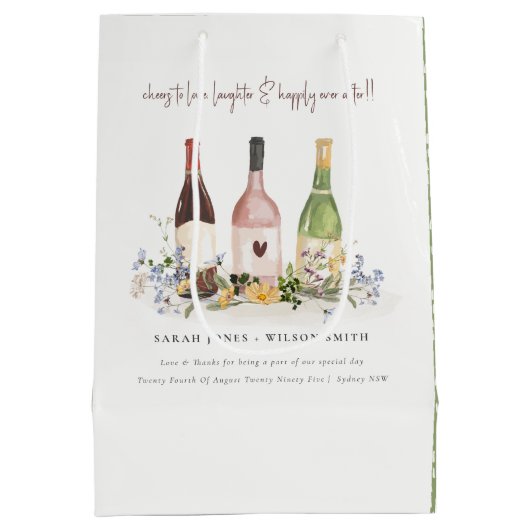 Wilde bloemen Cheers to Love Wine Bottles Weddensc Medium Cadeauzakje (Achterkant)