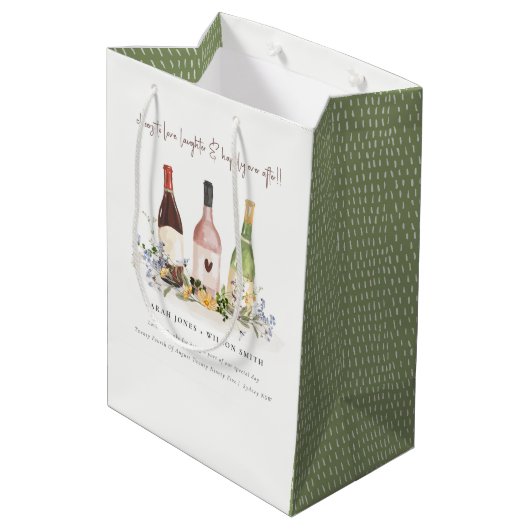 Wilde bloemen Cheers to Love Wine Bottles Weddensc Medium Cadeauzakje (Achterkant Gekanteld)
