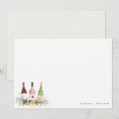 Wilde bloemen Cheers to Love Wine Bottles Weddensc Notitiekaartje (Voorkant / Achterkant)