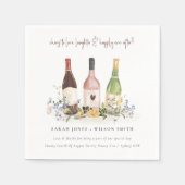 Wilde bloemen Cheers to Love Wine Bottles Weddensc Servet (Voorkant)