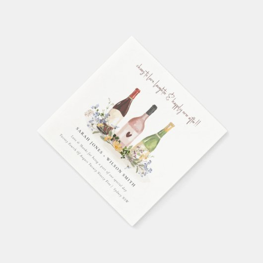 Wilde bloemen Cheers to Love Wine Bottles Weddensc Servet (Hoek)