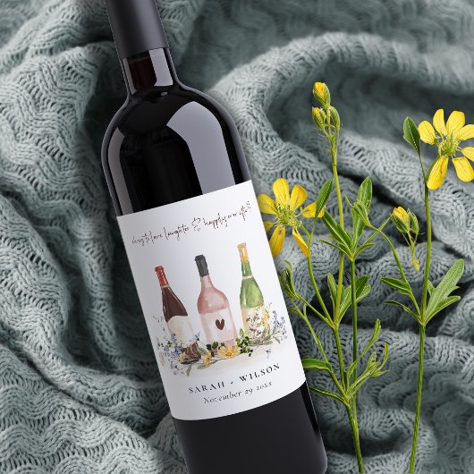 Wilde bloemen Cheers to Love Wine Bottles Weddensc Wijn Etiket