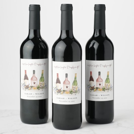 Wilde bloemen Cheers to Love Wine Bottles Weddensc Wijn Etiket (Flessen)