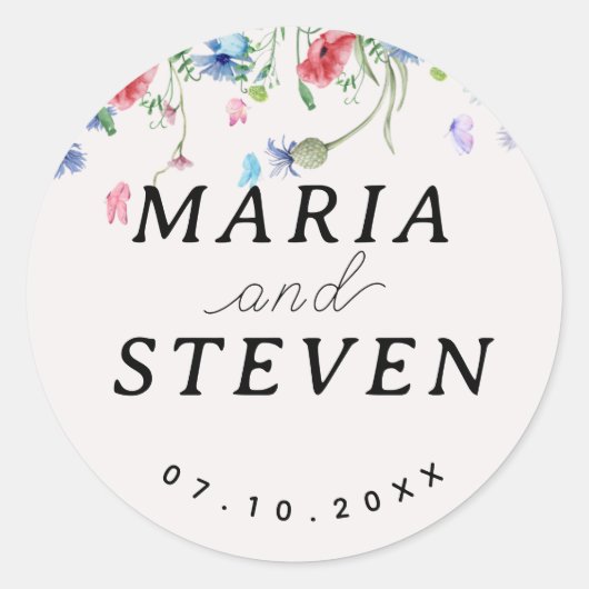 wilde bloemen chique vintage bruiloft ronde sticker (Voorkant)