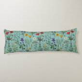 Wilde bloemen collage op blauw lichaamskussen (Achterkant)