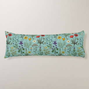 Wilde bloemen collage op blauw lichaamskussen