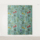 Wilde bloemen collage op blauw wandkleed (Voorkant)