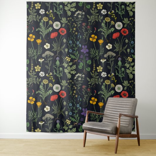 Wilde bloemen collage wandkleed (In situ)
