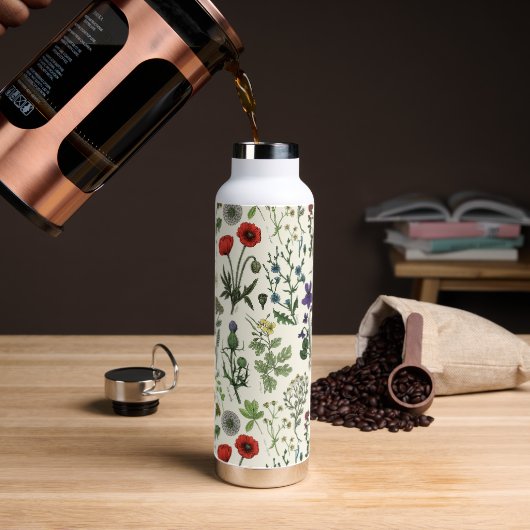 Wilde bloemen collage waterfles (Koffie)