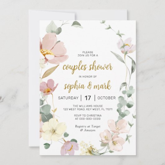 Wilde bloemen Couples Shower Invitation Kaart (Voorkant)