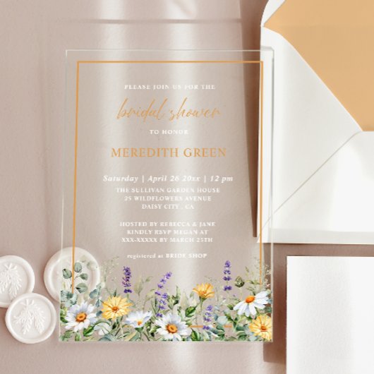Wilde bloemen Daisy Lavender Botanisch Vrijgezelle Acryl Uitnodigingen