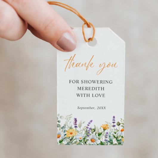 Wilde bloemen Daisy Lavender Dank je Vrijgezellenf Cadeaulabel