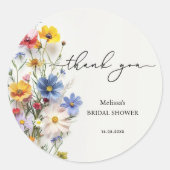 Wilde Bloemen Dank Je Bruidsborrel Ronde Sticker (Voorkant)