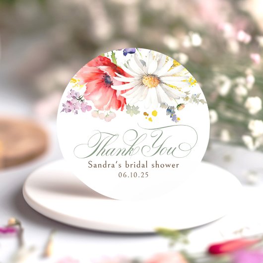 Wilde Bloemen Dank Je Ronde Sticker