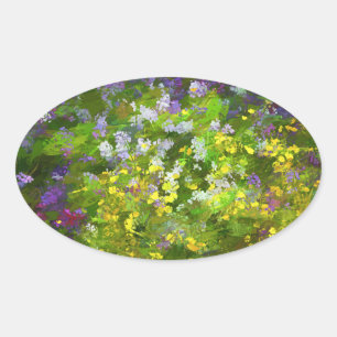 Wilde bloemen die het schilderen van de natuur hin ovale sticker