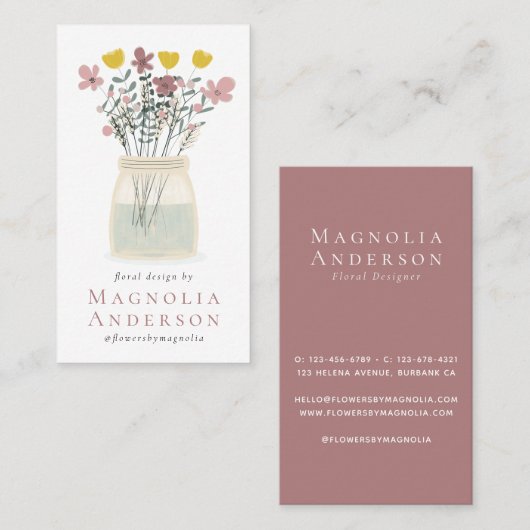 Wilde bloemen Dusky Roze Florist Visitekaartje (Voorkant / Achterkant)