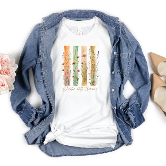 Wilde bloemen Dwaal Met Bloemen Natuur Goudgroen T-shirt