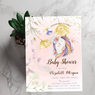 Wilde Bloemen Eenhoorn Vlinders Sterren Baby Showe Kaart