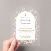 Wilde bloemen Eerste Heilige Communie Acryl Uitnodigingen (Insitu (Draagbaar))