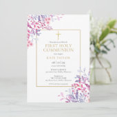 Wilde bloemen Eerste Heilige Communie Kaart (Staand voorkant)