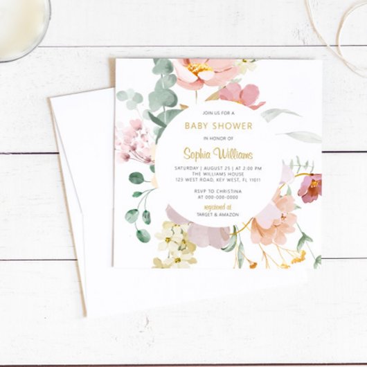 Wilde bloemen Elegant Baby shower Invitation Kaart