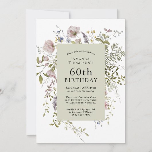 Wilde bloemen Elegant Botanische 60e verjaardag Kaart (Voorkant)