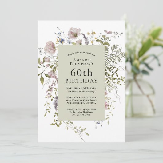 Wilde bloemen Elegant Botanische 60e verjaardag Kaart (Staand voorkant)