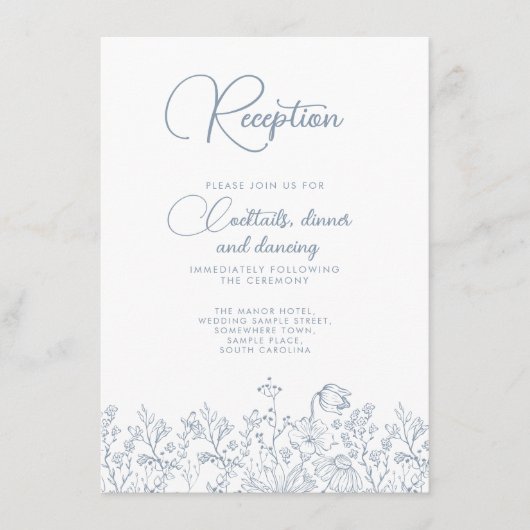 Wilde bloemen Elegant Dusty Wedding Reception Informatiekaartje (Voorkant)