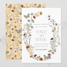 Wilde bloemen Elegant Waterverf Floral & Butterfy Save The Date