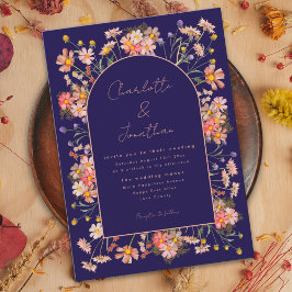Wilde Bloemen Elegante Boog Marineblauw Herfst Bru Kaart