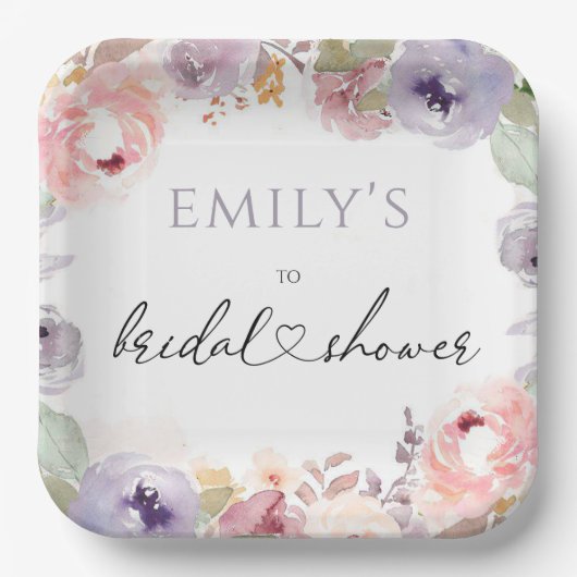 Wilde bloemen Elegante bruids douche Papieren bord (Voorkant)