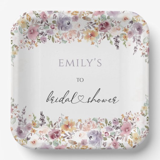 Wilde bloemen Elegante bruidsdouche Papieren bord (Voorkant)