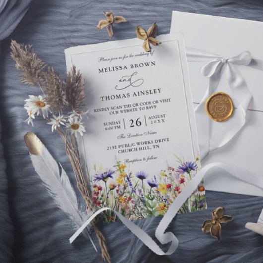 Wilde Bloemen Elegante Moderne Budget QR Code Huwe Kaart